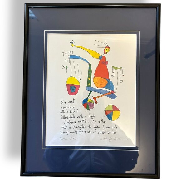 Brian Andreas Story People Matted Framed Art Print Signed 1994 "Partial Virtue" - Picture 1 of 6